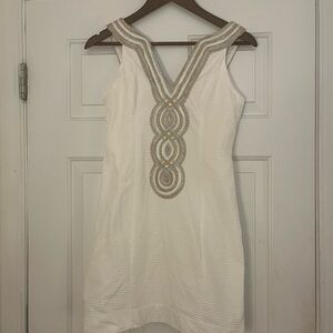 Lilly Pulitzer White and Gold Vali Shift Dress
